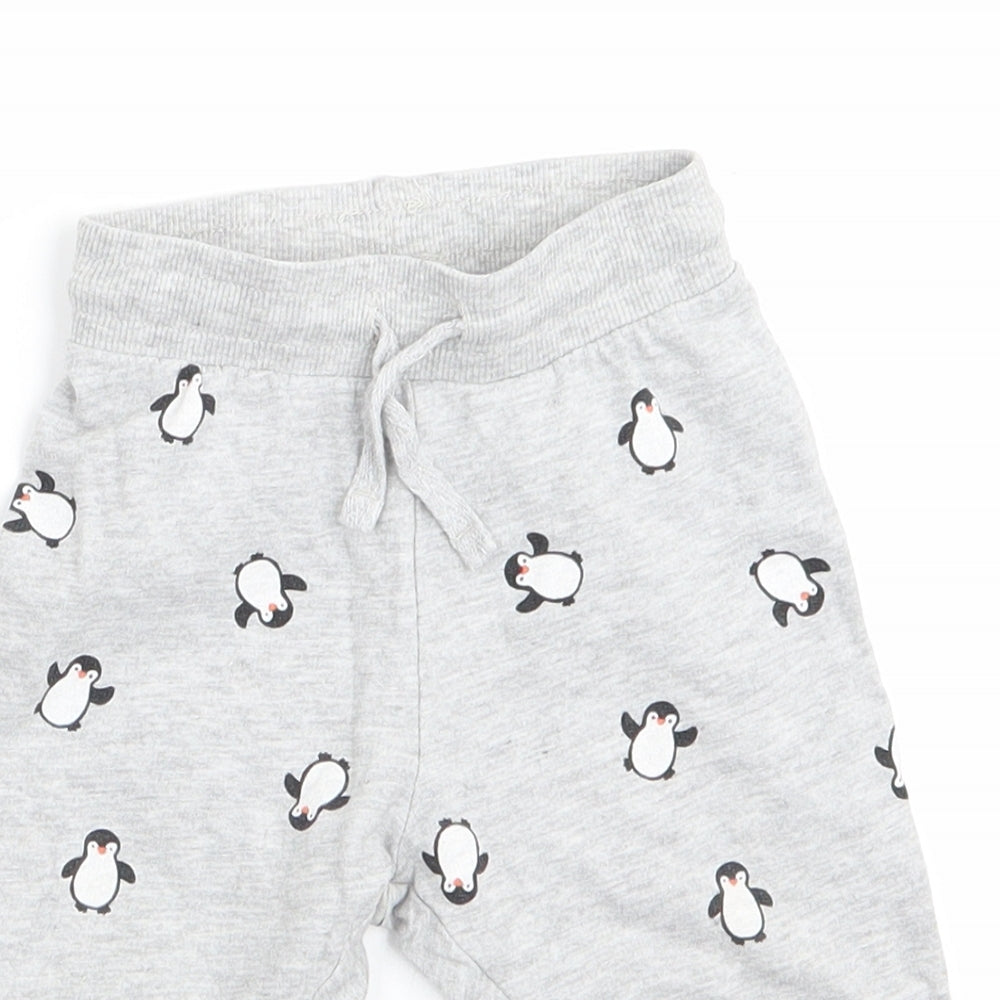 H&M Boys Grey Animal Print  Jogger Trousers Size 9-12 Months  - Penguin Print