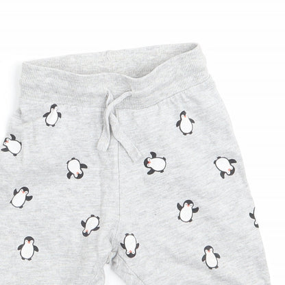 H&M Boys Grey Animal Print  Jogger Trousers Size 9-12 Months  - Penguin Print