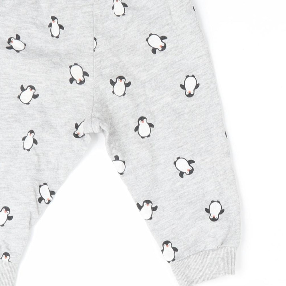 H&M Boys Grey Animal Print  Jogger Trousers Size 9-12 Months  - Penguin Print