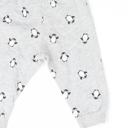 H&M Boys Grey Animal Print  Jogger Trousers Size 9-12 Months  - Penguin Print