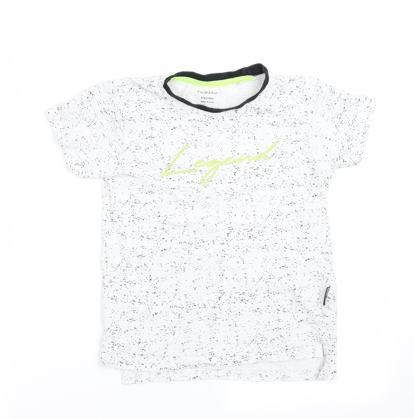 Primark Boys Ivory   Basic T-Shirt Size 6-7 Years  - Legend - black fleck print