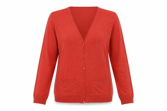 Front view of Isle women’s pink cardigan jumper, size L