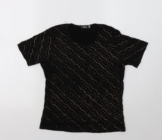 C.M.D Womens Black Geometric  Basic Blouse Size M