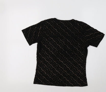 C.M.D Womens Black Geometric  Basic Blouse Size M