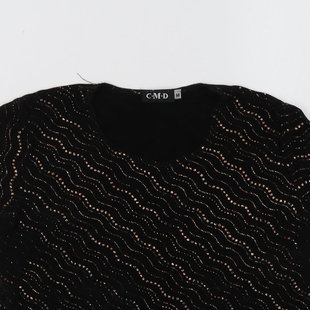 C.M.D Womens Black Geometric  Basic Blouse Size M