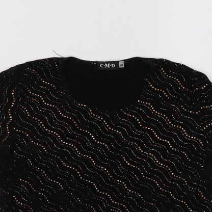 C.M.D Womens Black Geometric  Basic Blouse Size M