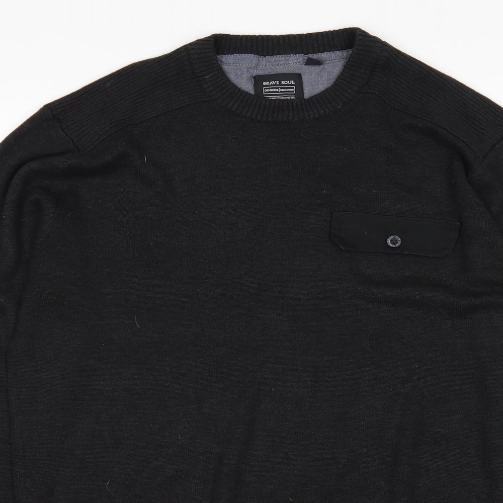 Brave Soul Mens Black   Pullover Jumper Size L