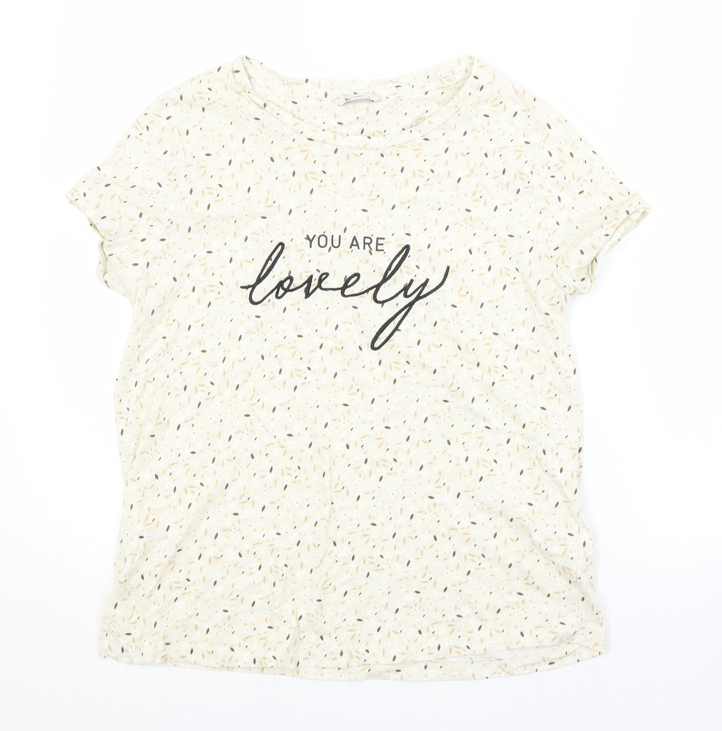 TU Womens Beige Floral  Basic T-Shirt Size 12