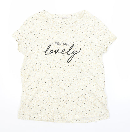 TU Womens Beige Floral  Basic T-Shirt Size 12