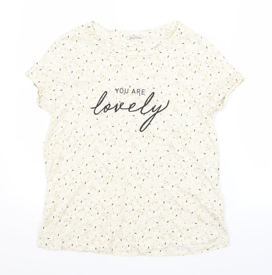 TU Womens Beige Floral  Basic T-Shirt Size 12