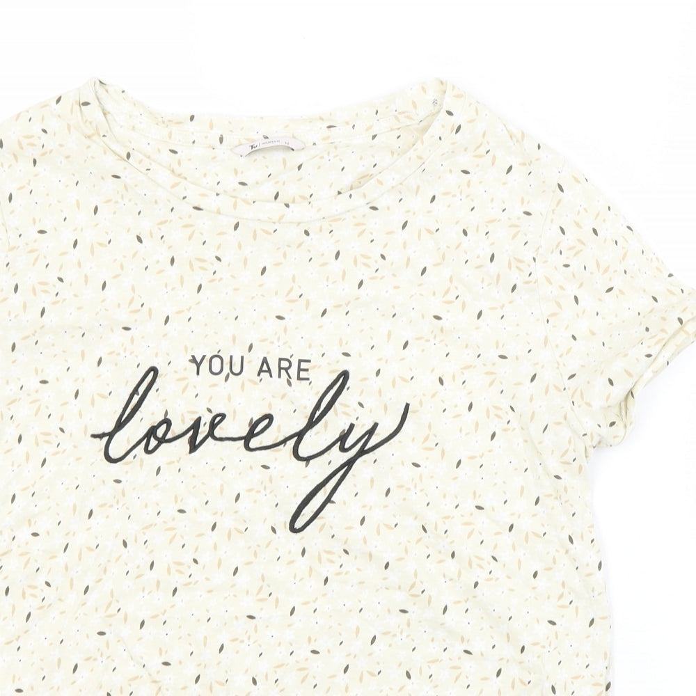 TU Womens Beige Floral  Basic T-Shirt Size 12