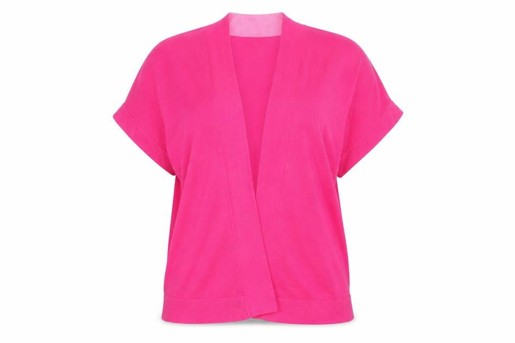 Front view of Marks & Spencer women’s pink cardigan jumper, size UK 10