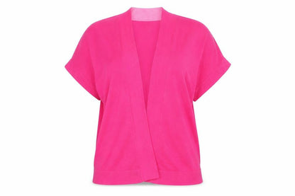 Front view of Marks & Spencer women’s pink cardigan jumper, size UK 10