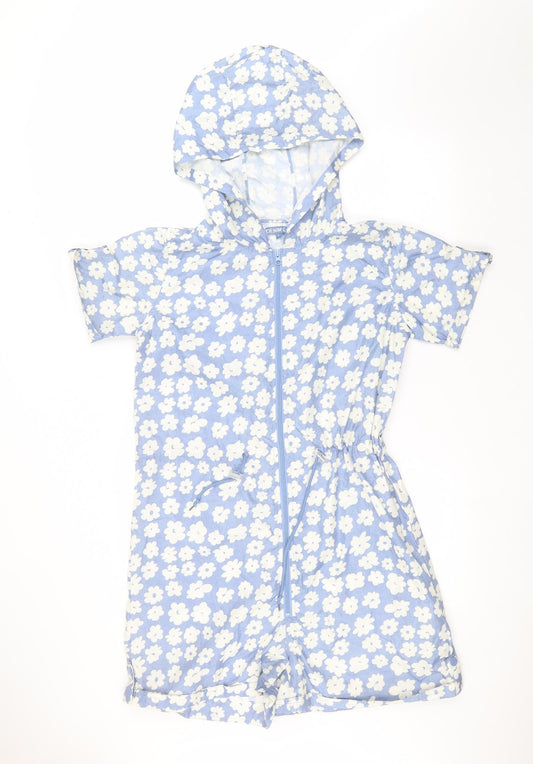 Denim & Co. Womens Blue Floral  Rain Coat Coat Size L  - Playsuit coat