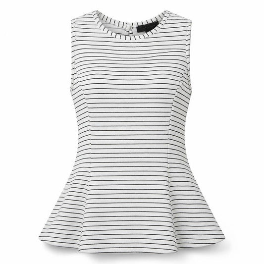 Front view of Atmosphere women’s white striped basic blouse, size UK 10