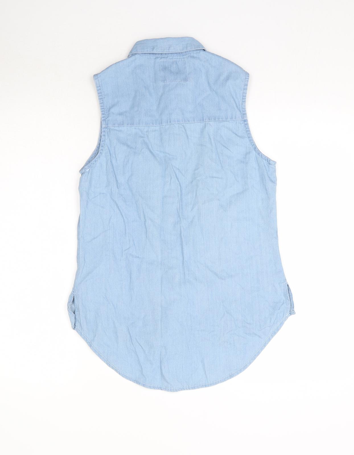 Denim Co. Womens Blue  Denim Basic Button-Up Size 10