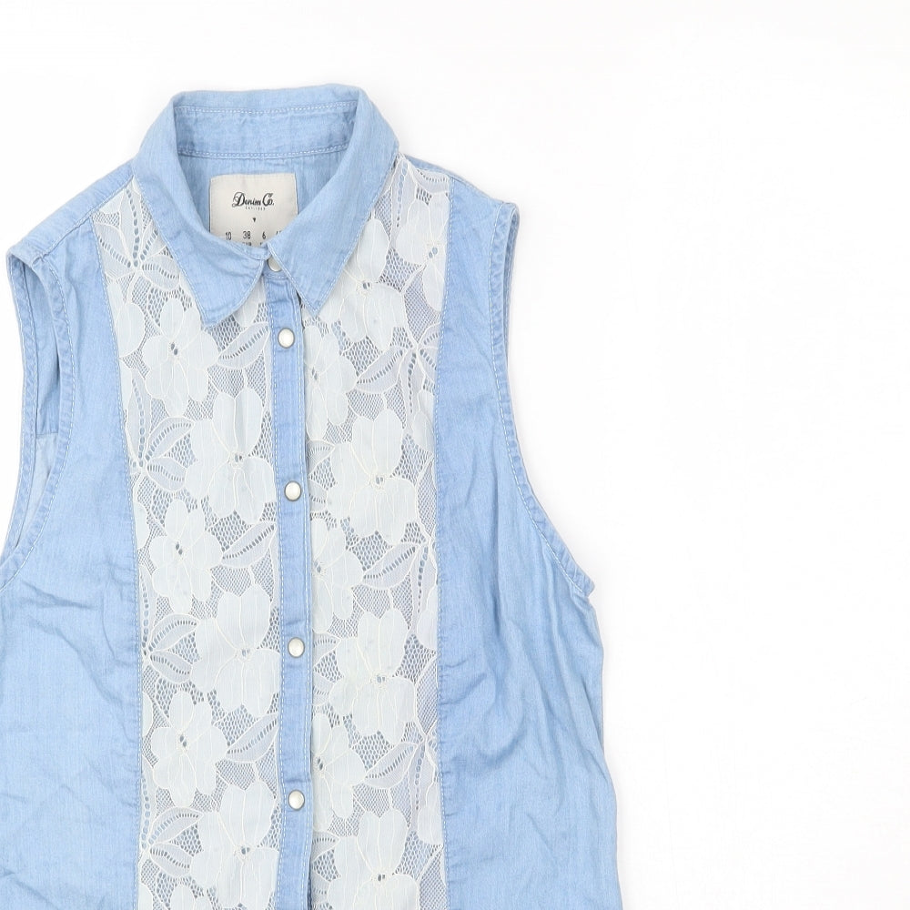 Denim Co. Womens Blue  Denim Basic Button-Up Size 10