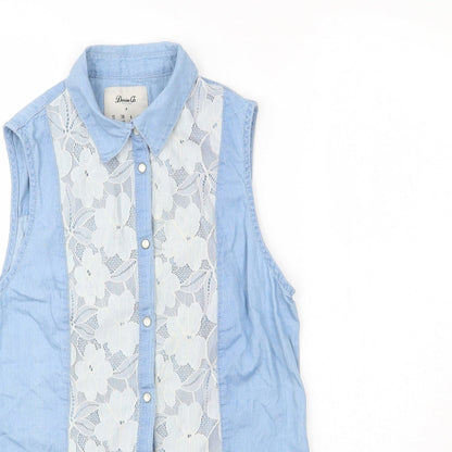 Denim Co. Womens Blue  Denim Basic Button-Up Size 10