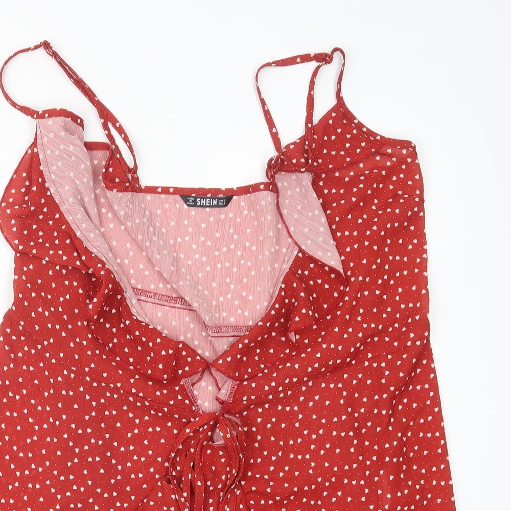 SheIn Womens Red Geometric  Basic Blouse Size S