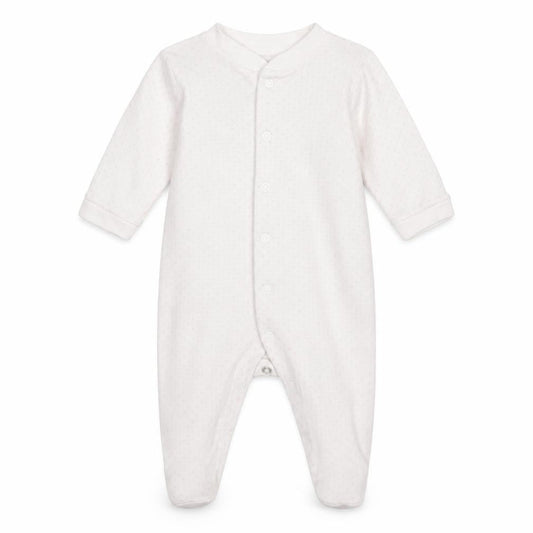 Front view of George Baby Pink Polka Dot Babygrow One-Piece, size 0-3, Months