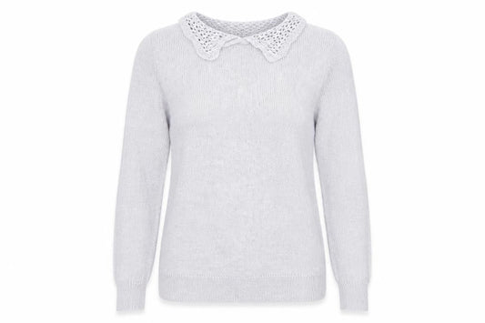 Front view of Therapy women’s silver jumper, size UK 10