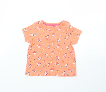 Fred & FLo Girls Orange Floral  Basic T-Shirt Size 0-3 Months