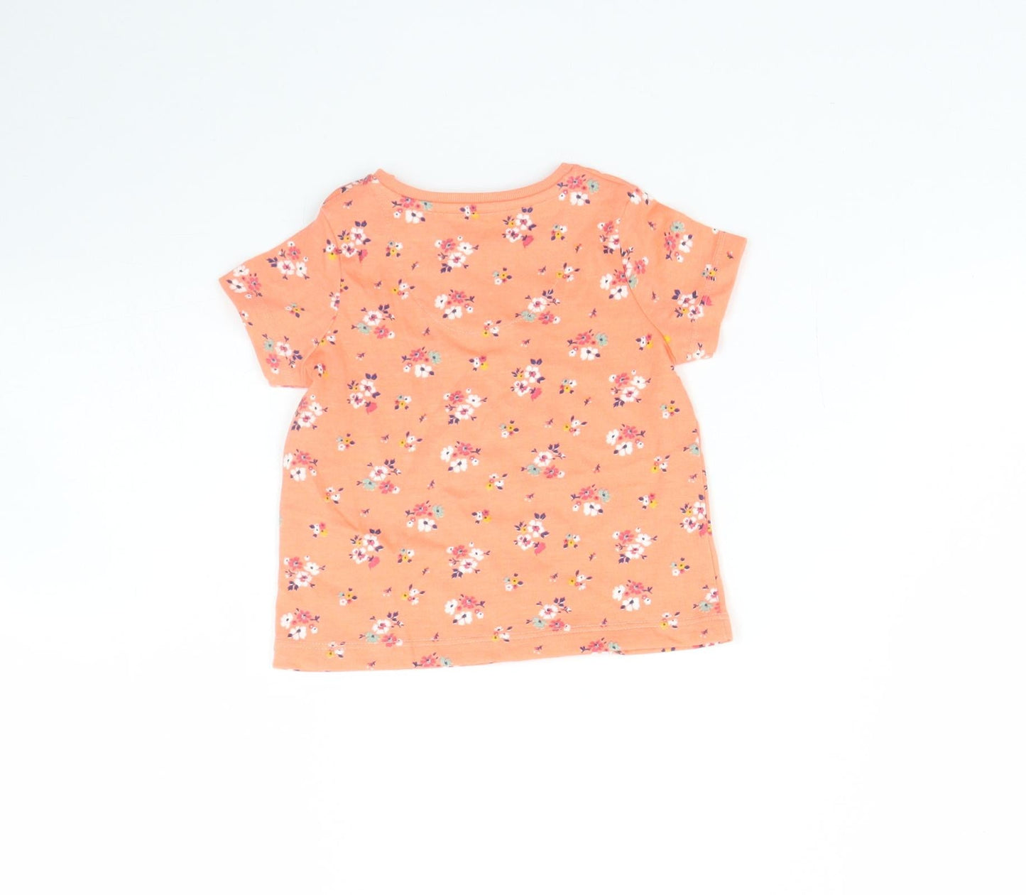 Fred & FLo Girls Orange Floral  Basic T-Shirt Size 0-3 Months