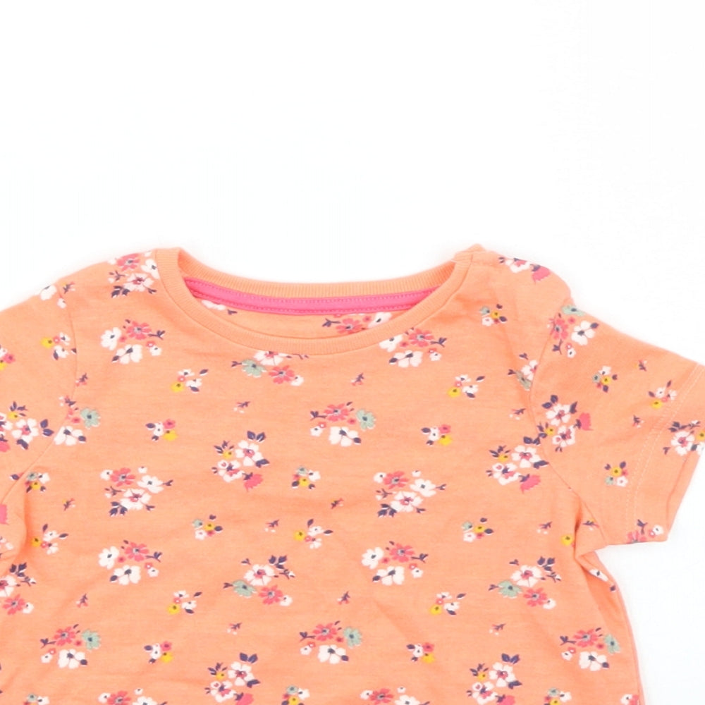 Fred & FLo Girls Orange Floral  Basic T-Shirt Size 0-3 Months