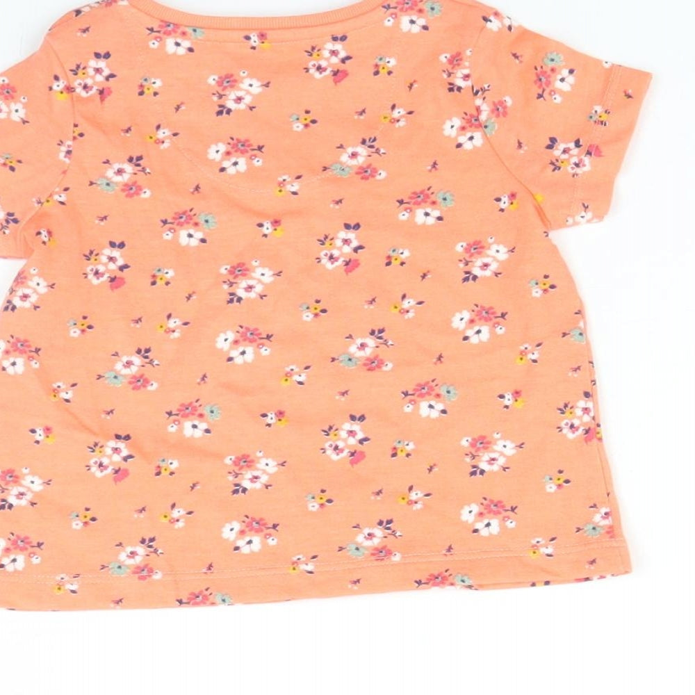 Fred & FLo Girls Orange Floral  Basic T-Shirt Size 0-3 Months