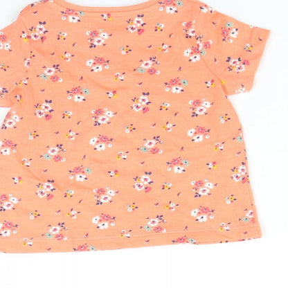 Fred & FLo Girls Orange Floral  Basic T-Shirt Size 0-3 Months