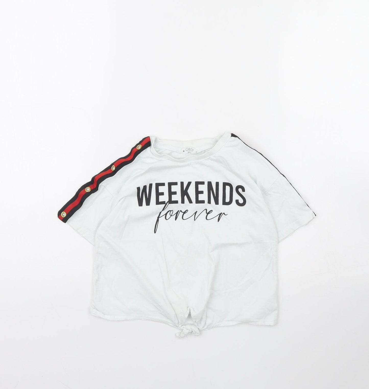 Candy Couture Girls White   Cropped T-Shirt Size 9 Years  - Weekends forever