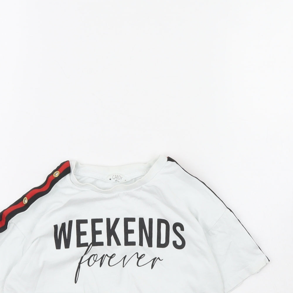 Candy Couture Girls White   Cropped T-Shirt Size 9 Years  - Weekends forever