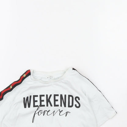 Candy Couture Girls White   Cropped T-Shirt Size 9 Years  - Weekends forever