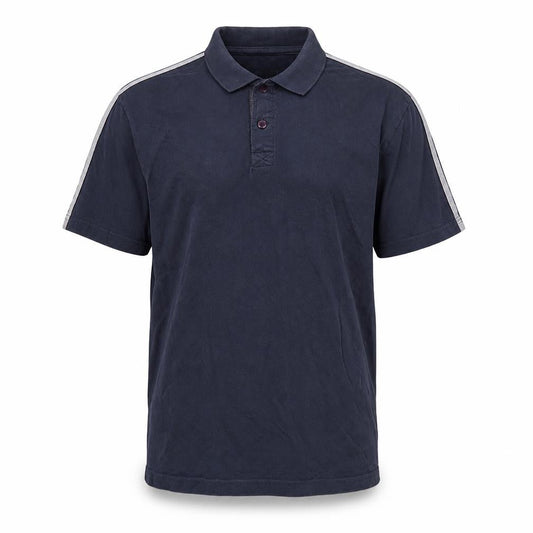 Front view of Capsule men’s blue polo, size L