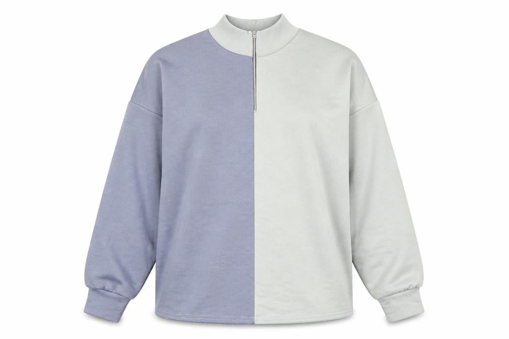Front view of Boohoo women’s green colourblock pullover sweatshirt, size UK 12