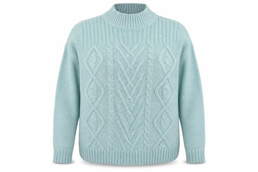 Front view of Afibel women’s blue knit jumper, size L