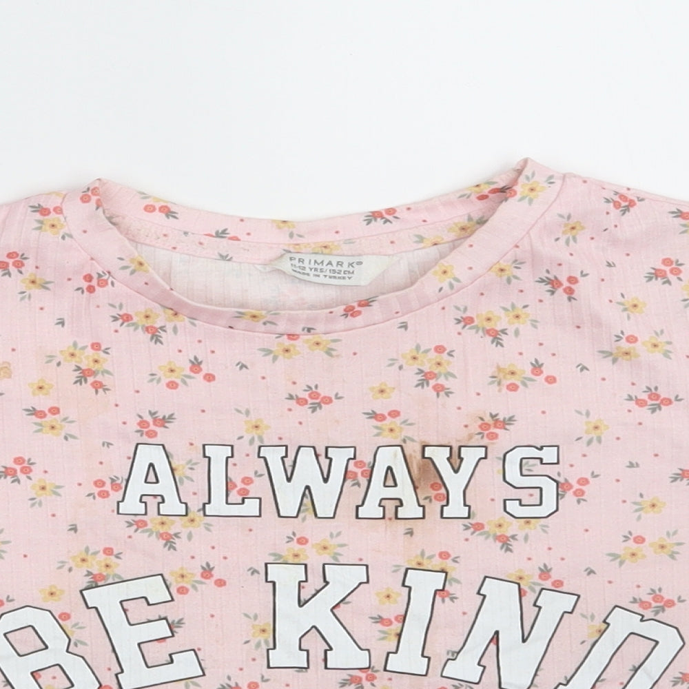 Primark Girls Pink Floral  Cropped T-Shirt Size 11-12 Years