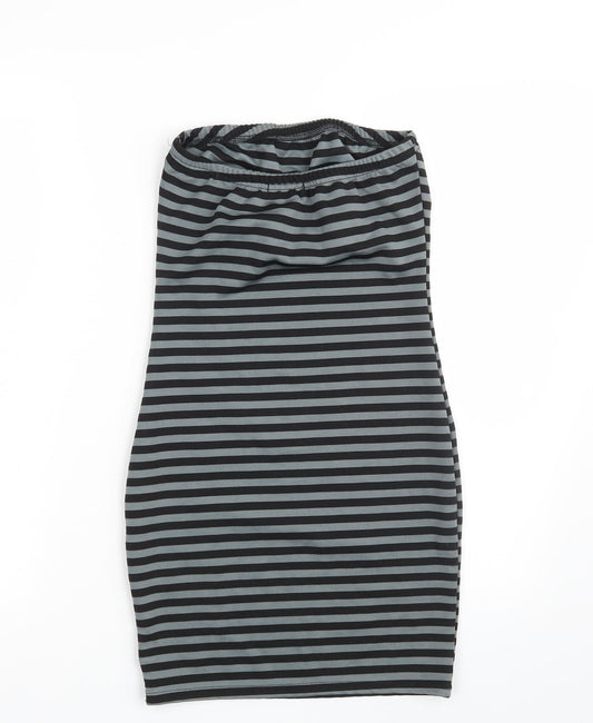 Boohoo Womens Grey Striped  Fit & Flare  Size 8