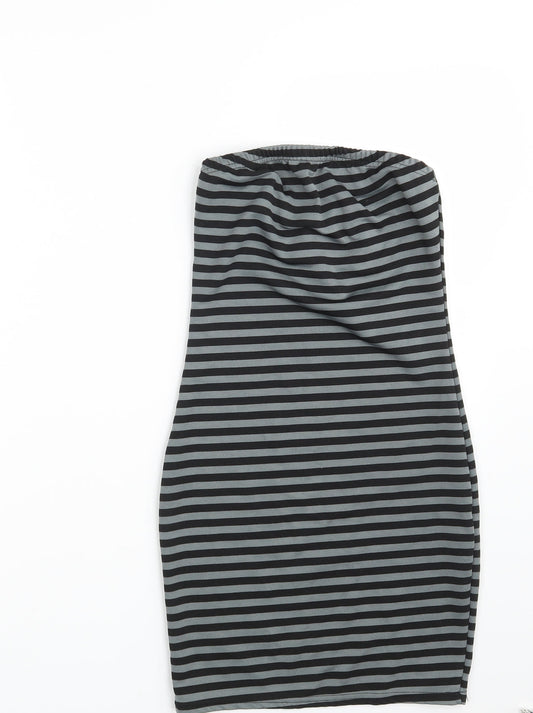Boohoo Womens Grey Striped  Fit & Flare  Size 8
