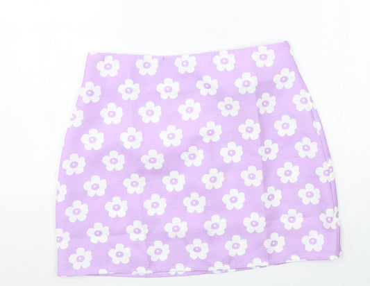 SheIn Womens Purple Floral  A-Line Skirt Size S