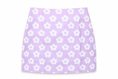 Front view of SHEIN women’s purple floral a-line skirt, size S