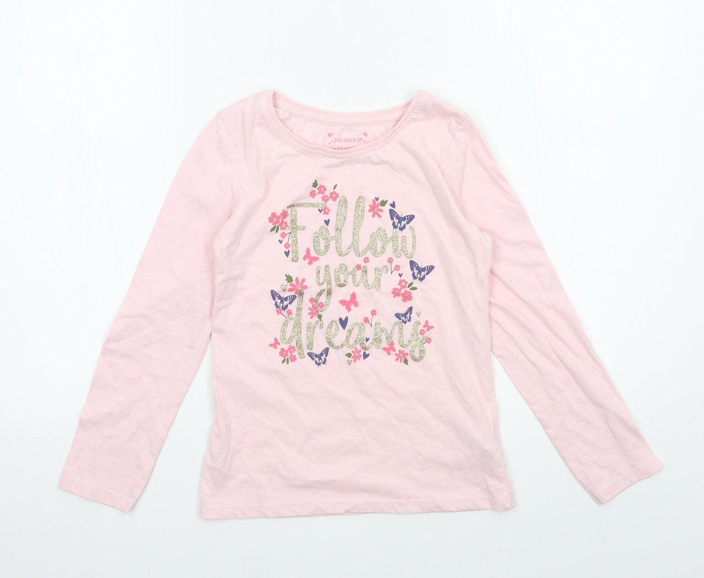 Primark Girls Pink  Jersey Basic T-Shirt Size 8-9 Years  - Follow yours Dreams