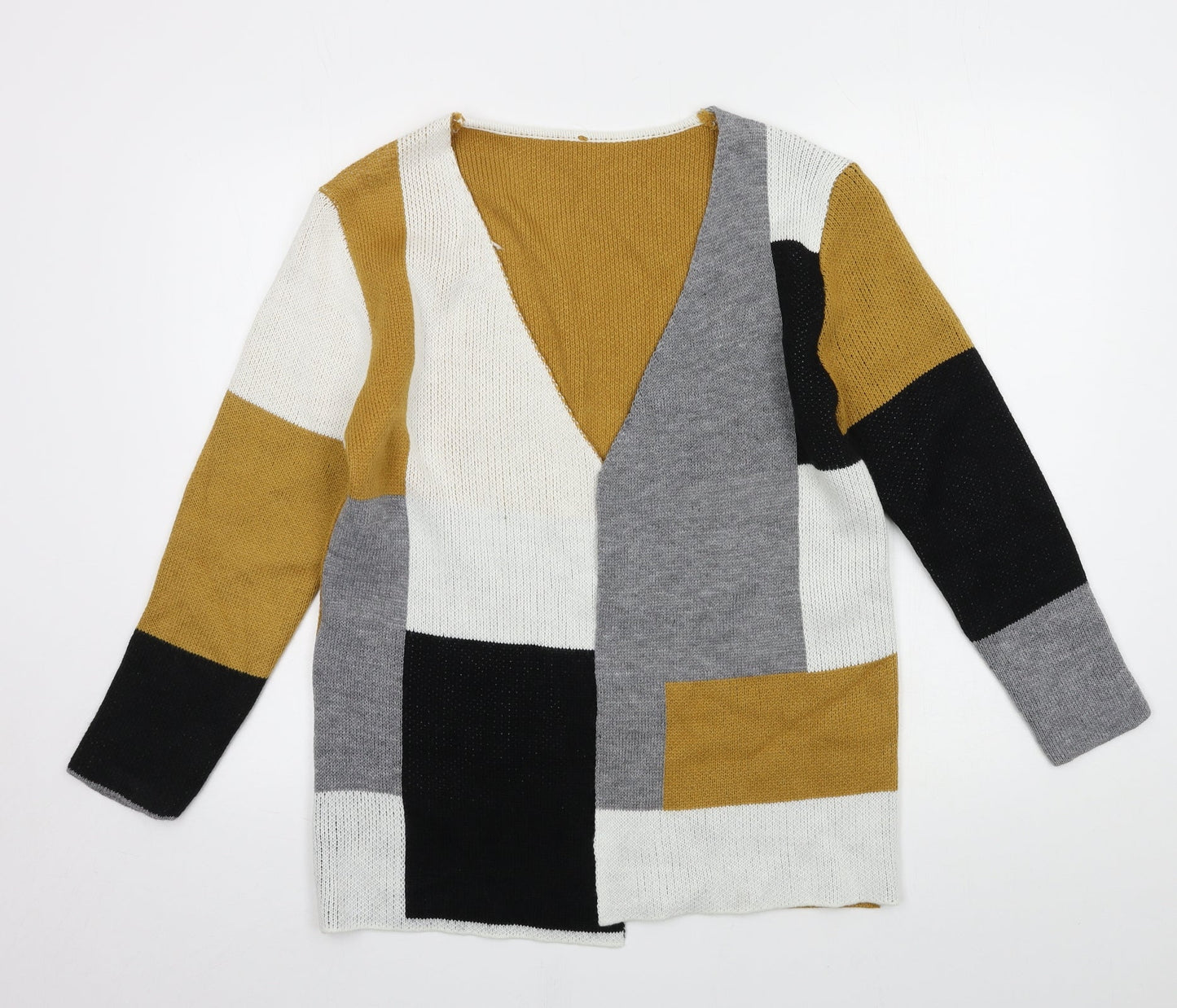 SheIn Womens Brown Geometric Knit Cardigan Jumper Size S