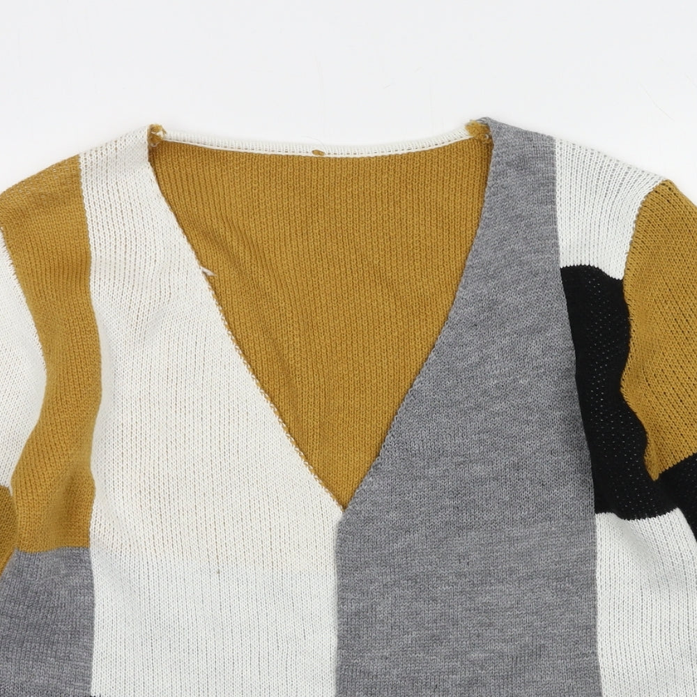 SheIn Womens Brown Geometric Knit Cardigan Jumper Size S