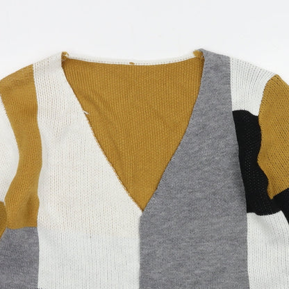 SheIn Womens Brown Geometric Knit Cardigan Jumper Size S