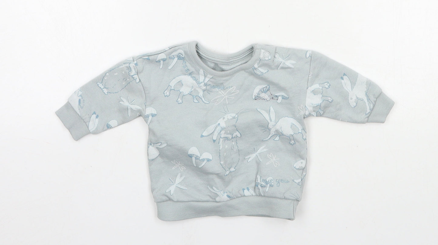 George Girls Blue Geometric Jersey Pullover Jumper Size 0-3 Months  - Rabbit