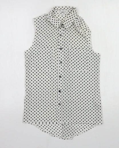 Womens UK Size 8 New Look White Basic Button-Up