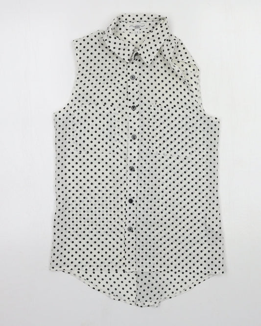 Womens UK Size 8 New Look White Basic Button-Up