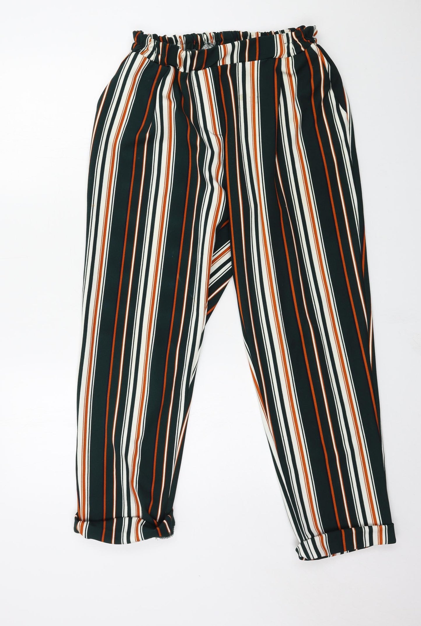 New Look Womens Green Striped Jersey Trousers  Size 14 L25 in