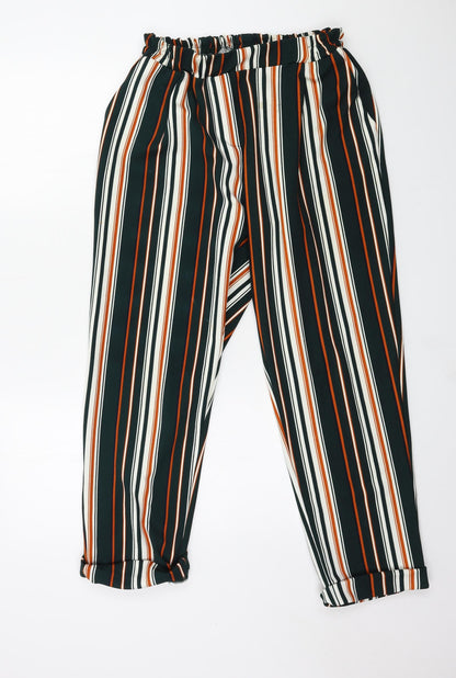 New Look Womens Green Striped Jersey Trousers  Size 14 L25 in